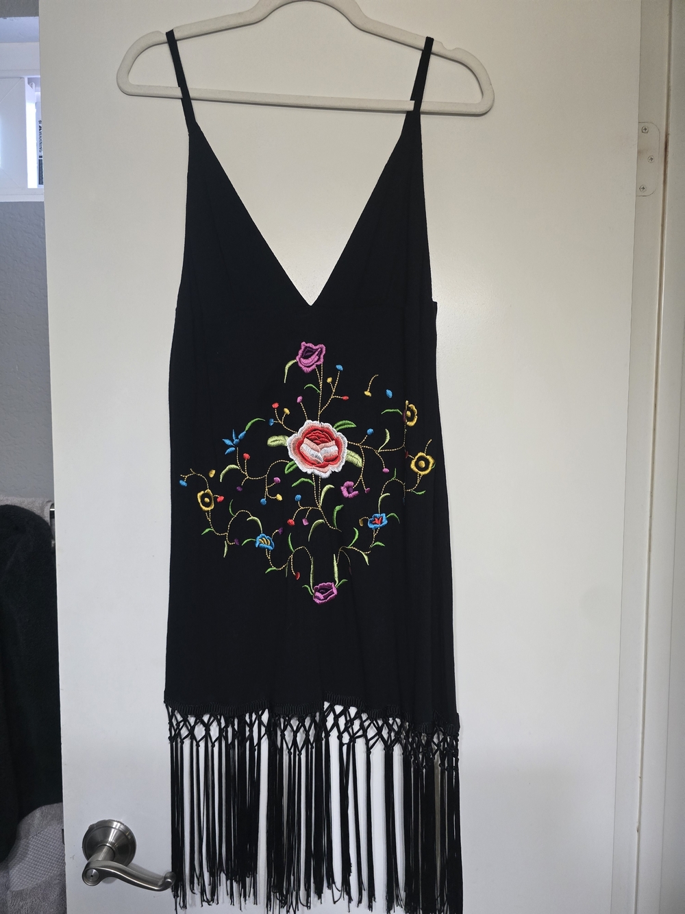 Forever 21 Black Embroidered Fringe Slip Dress with Multicolor Floral